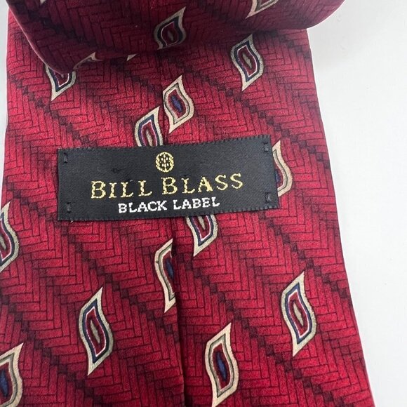 Bill Blass Black Label Red Herringbone 100% Silk Men's Necktie Tie - Picture 4 of 5